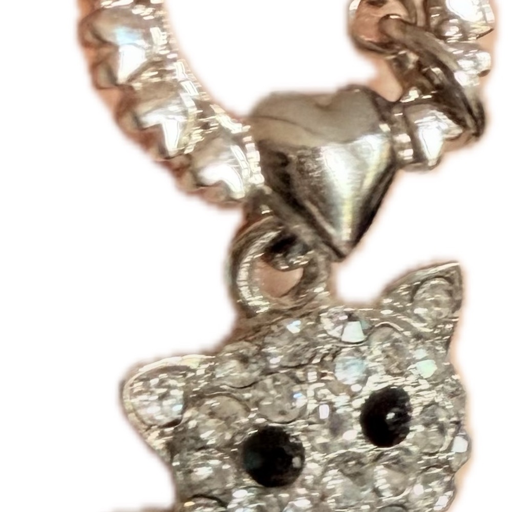 😺 Genuine Crystal Silver Tone Kitty Cat Pendant Necklace by Cookie Lee - Picture 10 of 11